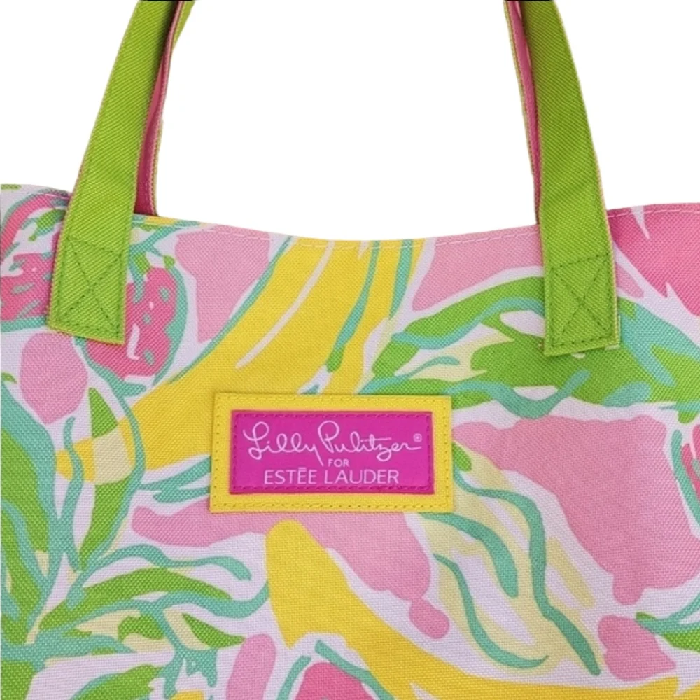 LILLY PULITZER ESTEE LAUDER Floral Tote Beach Bag Preppy Shopper Shoulder Purse